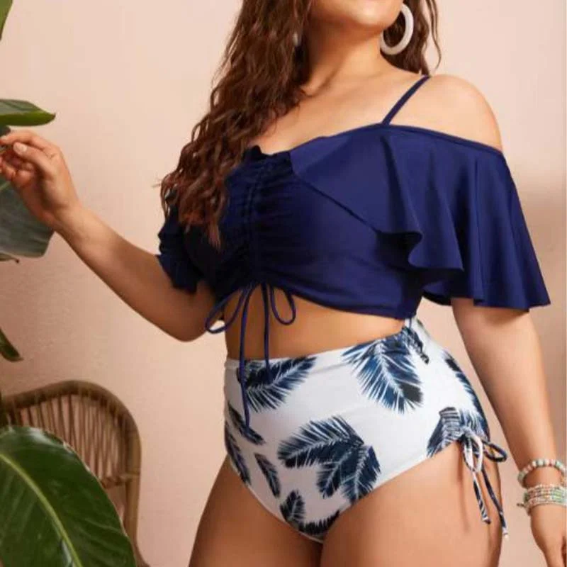 Zestaw Bikini Tankini 2023 kobiet wysoki stan Tankini Print kostium kąpielowy strój kąpielowy Bikini Plus Size stroje kąpielowe