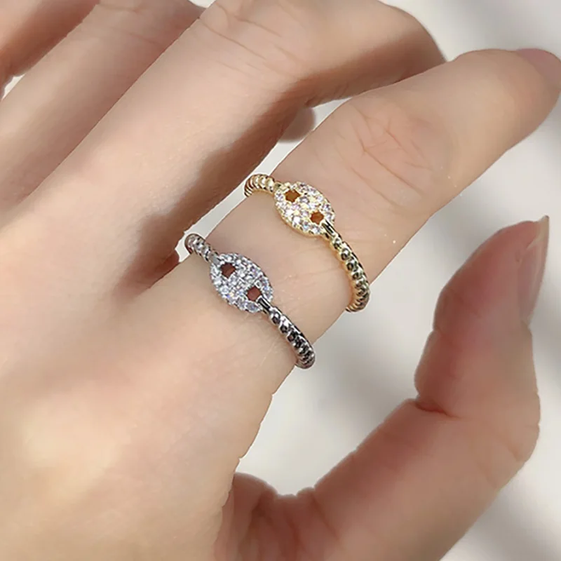 Twisted Ring for Women Trendy Micro Inlaid Zircon Gold Color Midi Button Stacking Dainty Rings Finger Accessories Jewelry R735 - view 2