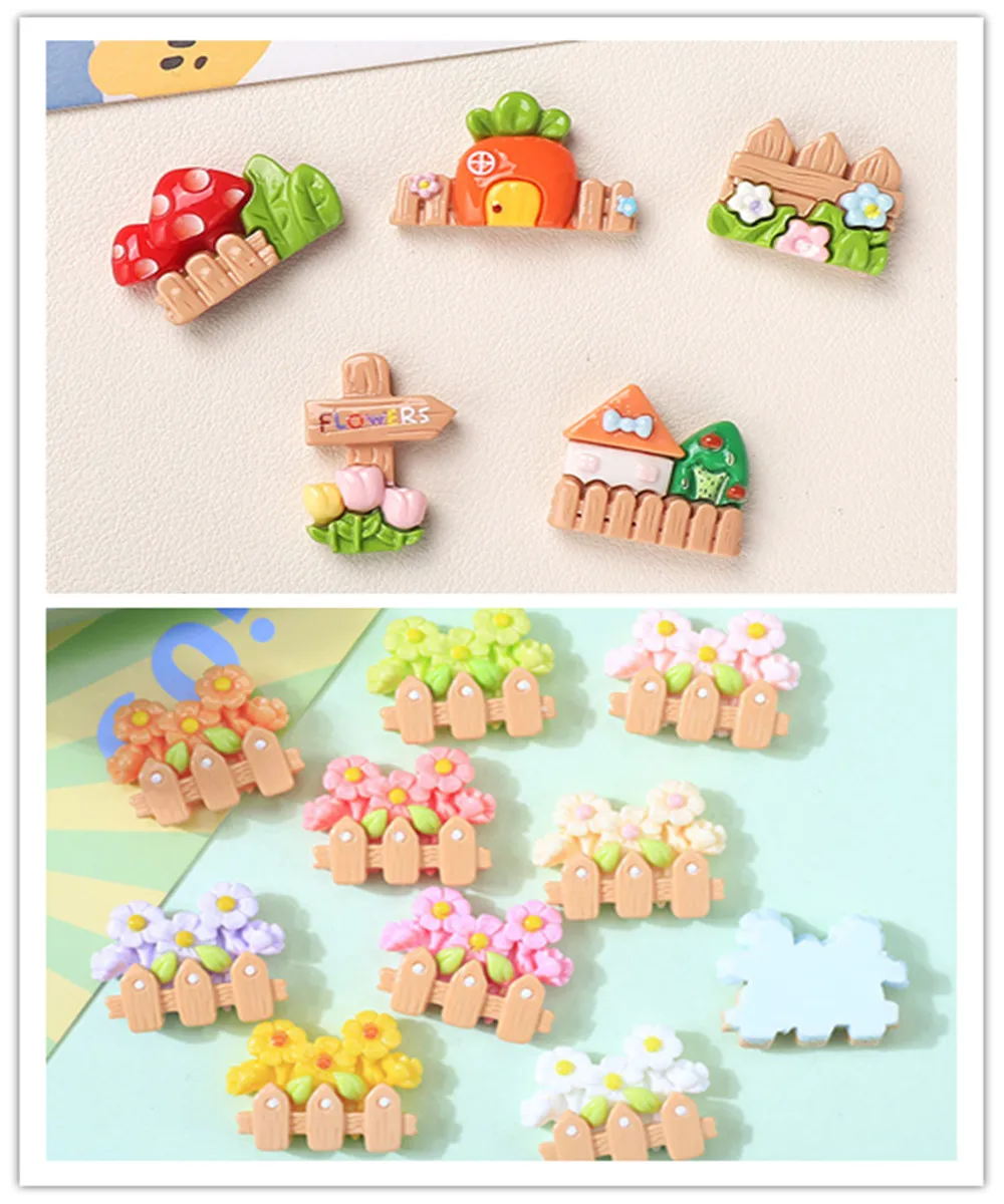 100 Lovely Kawaii Flatback Resin Cartoon Fence Flower Crafts DIY Scrapbook Jewelry Making Accessories