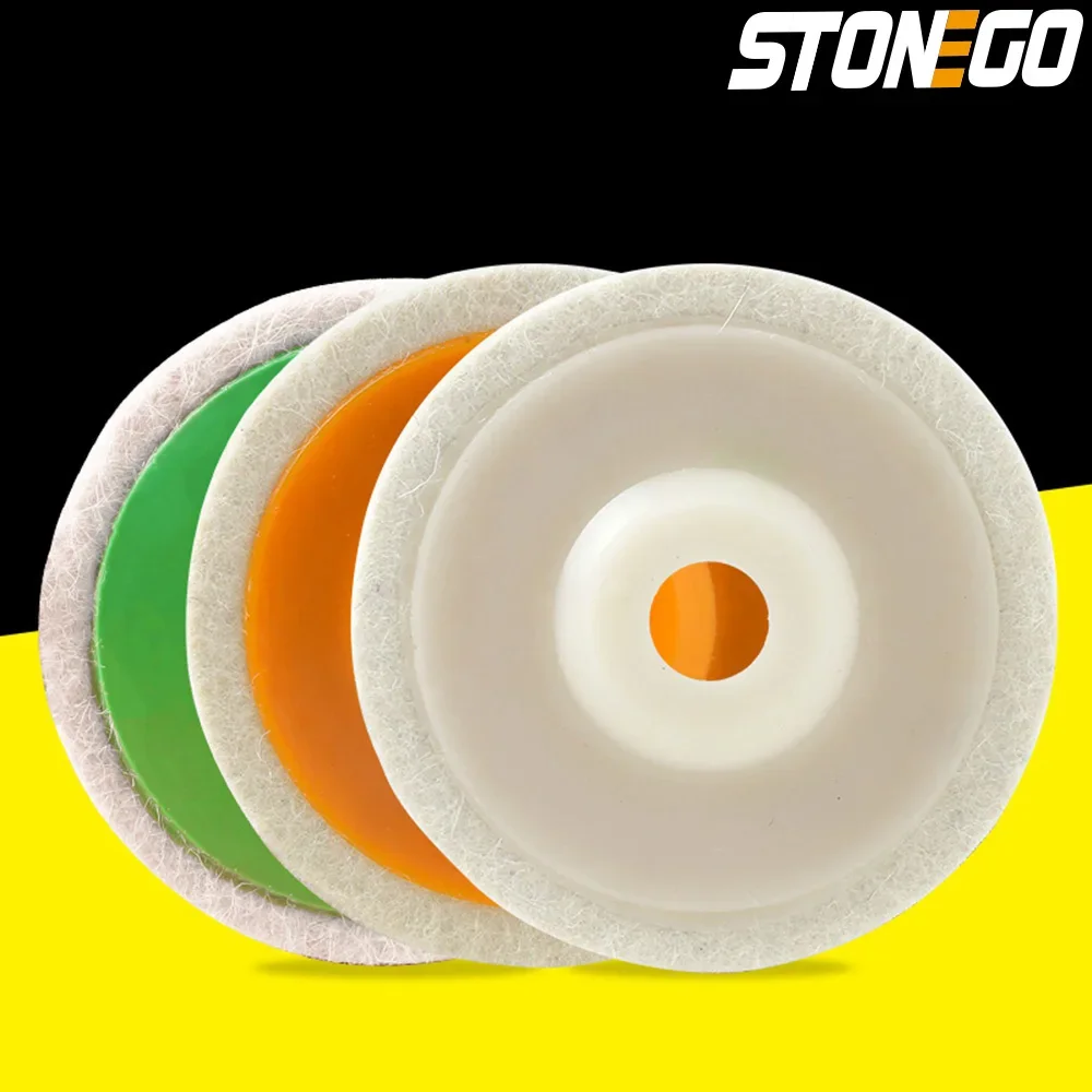 STONEGO 4 inch 100mm Wool Buffing Angle Wheel Grinder Felt Polishing Disc - Coarse(Green), Fine(Orange), Extremely Fine(White)