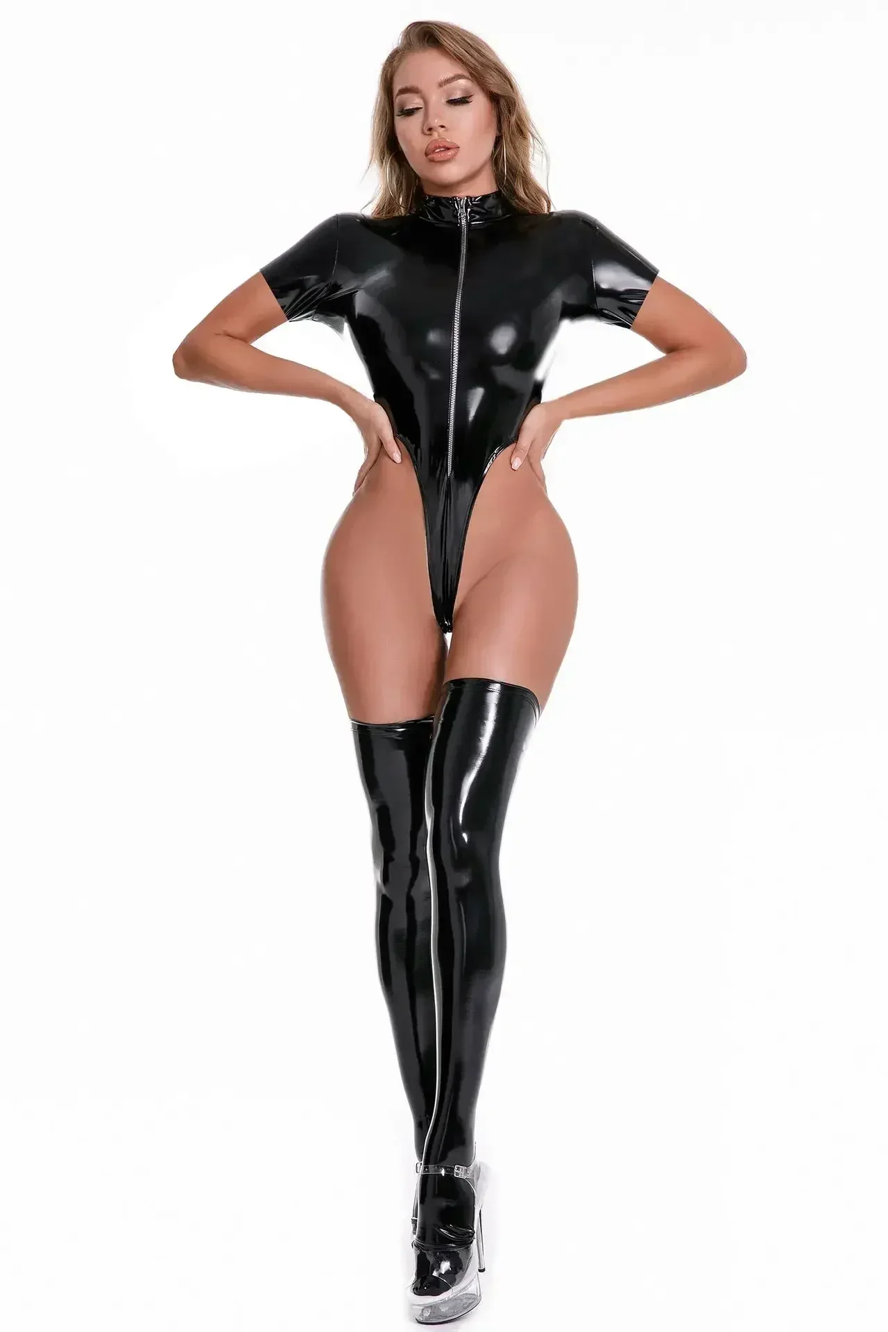 أزياء الهالوين exotique en Latex PU اللامعة pour boîte de nuit، أزياء de Bondage en PVC، Look mouolle، combinaison de Lingerie2025 #4
