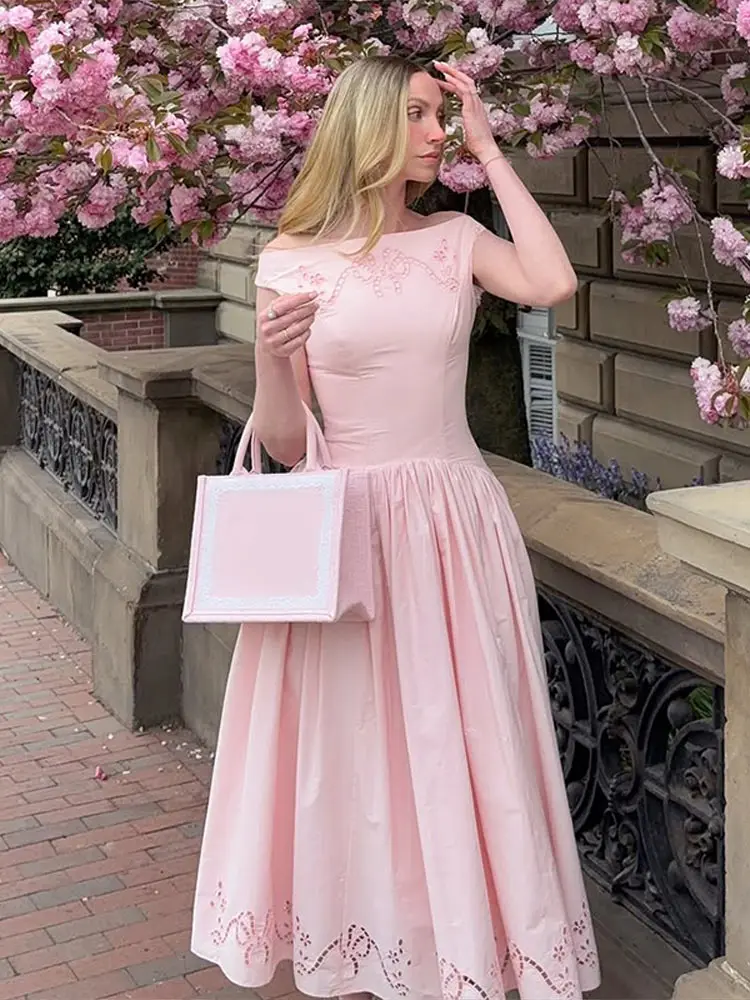 Schulterfreies, besticktes, tailliertes langes Kleid für Damen – Luxuriöses, weit ausgestelltes, schmales Party- und Abendkleid – Elegantes Damen-Vestido Longos – Detail 17