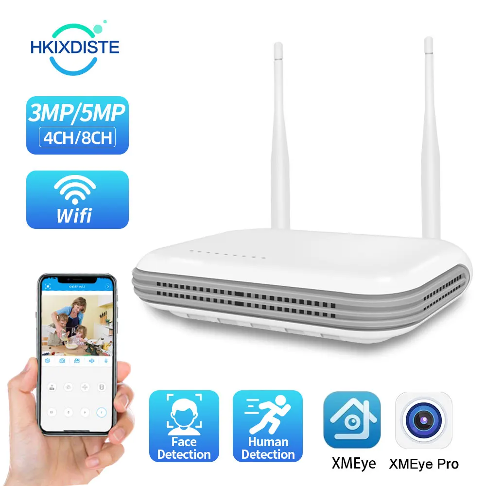 H.265 Wifi NVR Mini 4CH 5MP/8CH 3MP XMeye App WIFI Video Recorder For Wireless Security System TF Card Slot Face Detection P2P