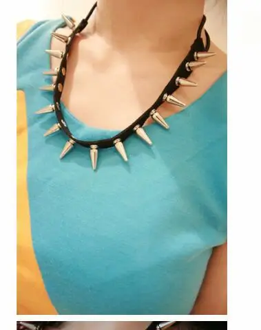 2024 Lowest Price Fashion Fashion Faux Leather Headband Spike Rivets Party Punk necklace