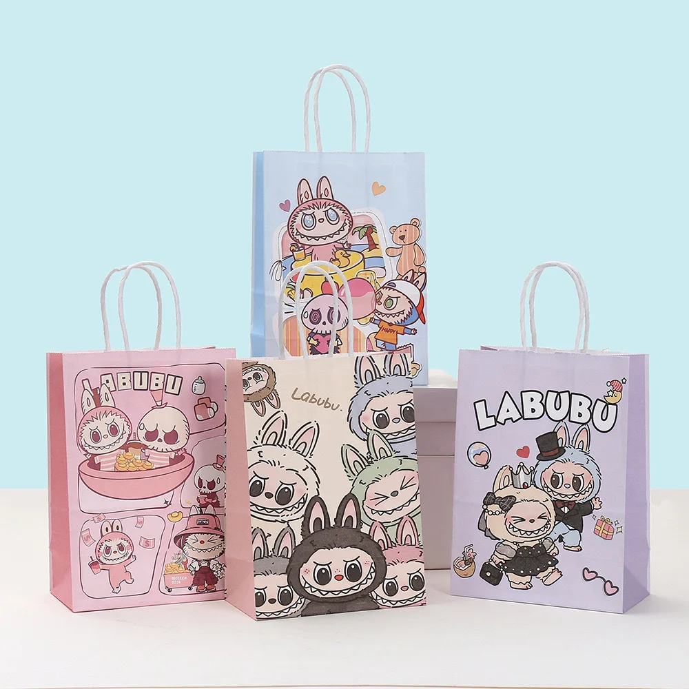 12/20pcs Labubu Anime Kraft Paper Bag Party Decoration Labubu Gift Bags Shopping Packaging Bag Party Gift Tote Bag Candy Packing