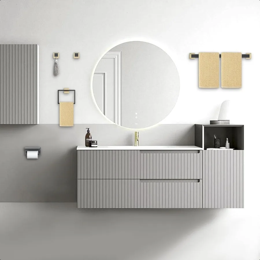 Set di accessori per il bagno in oro e nero Set di 5 portasciugamani Set di portasciugamani in acciaio inossidabile Set portasciugamani da 16 pollici