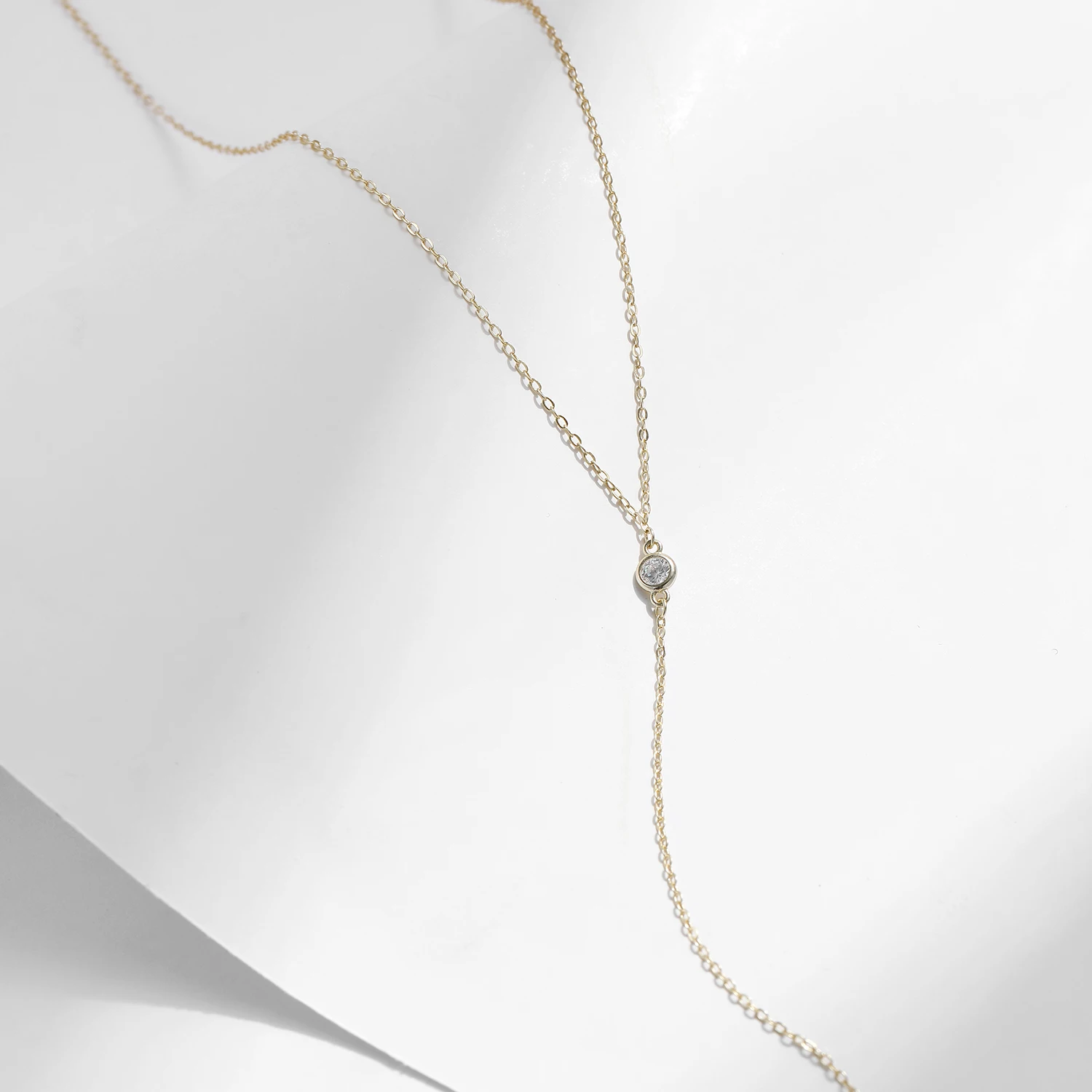 MODIAN 925 Sterling Silver Y-Shaped Pendant Necklace Shiny Clear CZ Long Chain Necklace For Women Engagement Wedding Jewelry