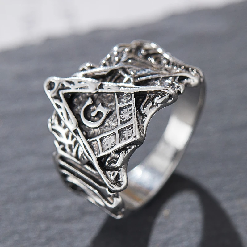 Hip Hop Punk Men's Masonic Symbol Ring Ladies Vintage Fashion Personality Creative Party Jewelry Gift view 3