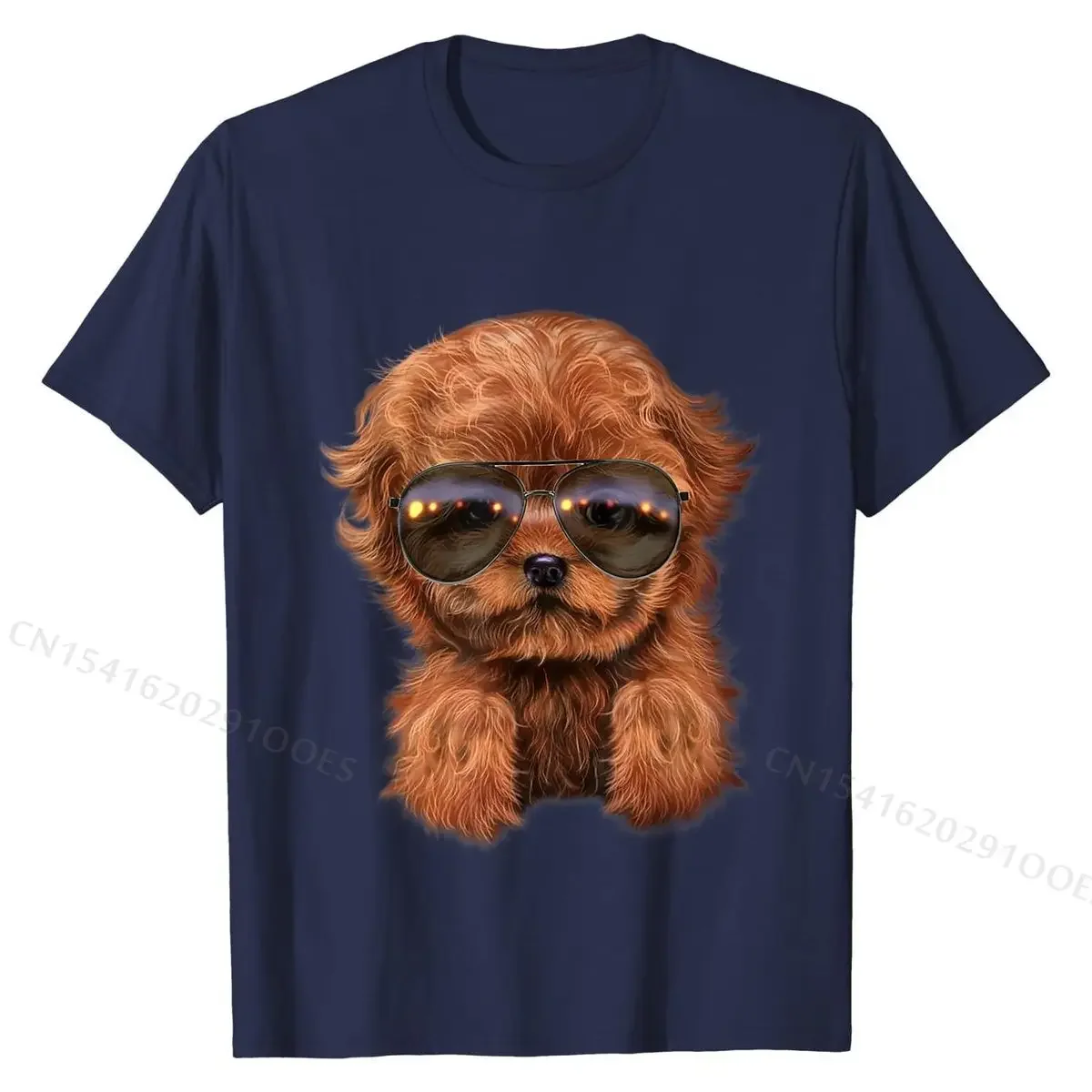 Red Apricot Poodle Puppy in Aviator Sunglass, Dog T-Shirt Casual Tops Tees for Men Fashionable Cotton Tshirts Slim Fit