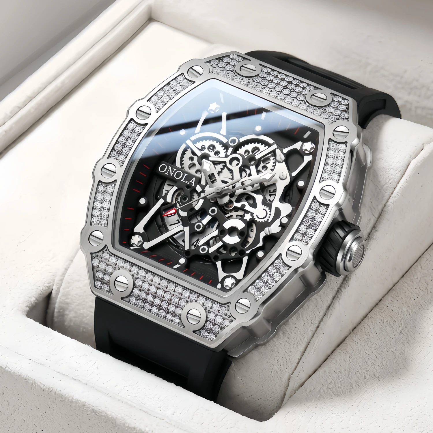 2022 New Men's Watch ONOLA Fashion Luxury Diamond Inlaid Design Quartz Waterproof Tape Watches Men Relogio Masculino Clock