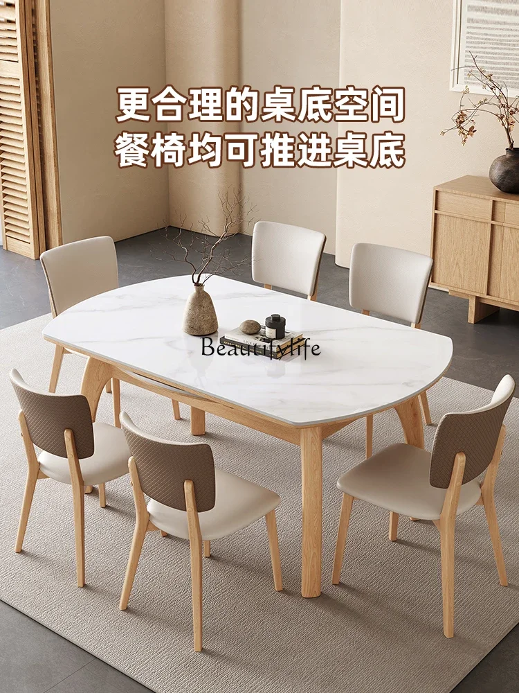 Foldable round stretch solid wood rock slab dining table Modern simple log style dual-purpose table