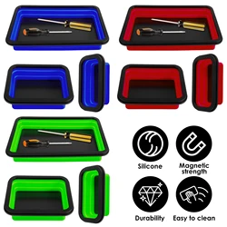 3Pcs Collapsible Magnetic Parts Tray Silicone Foldable Screw Bowl Tool Part Storage Box Plumber Carpenters Tool Organizer Tray