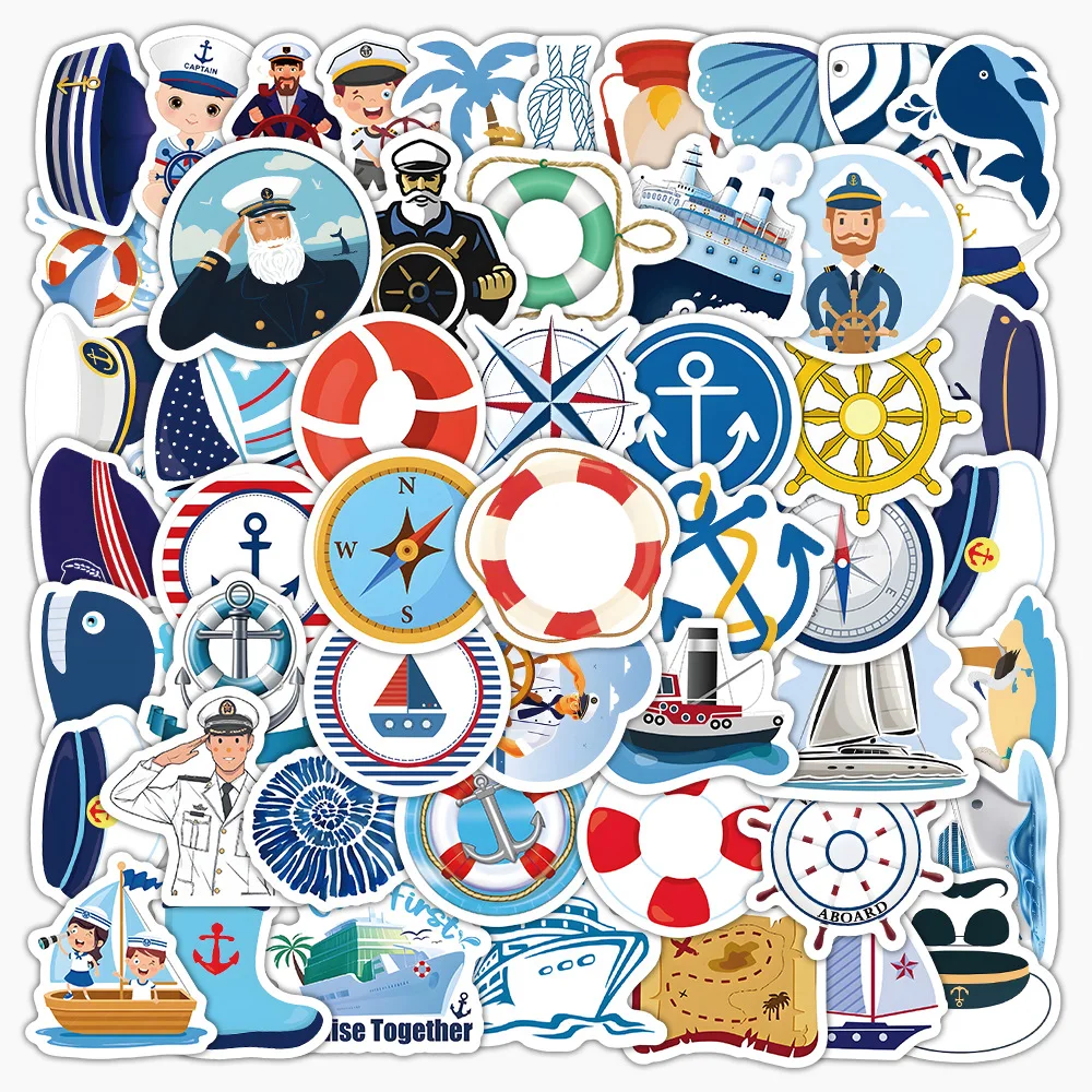 10/30/50/100PCS Sailing Cartoon Stickers Blue Sea decalcomanie fai da te Laptop Phone Car Bike Skateboard Sticker Captain Graffiti Kids Toy