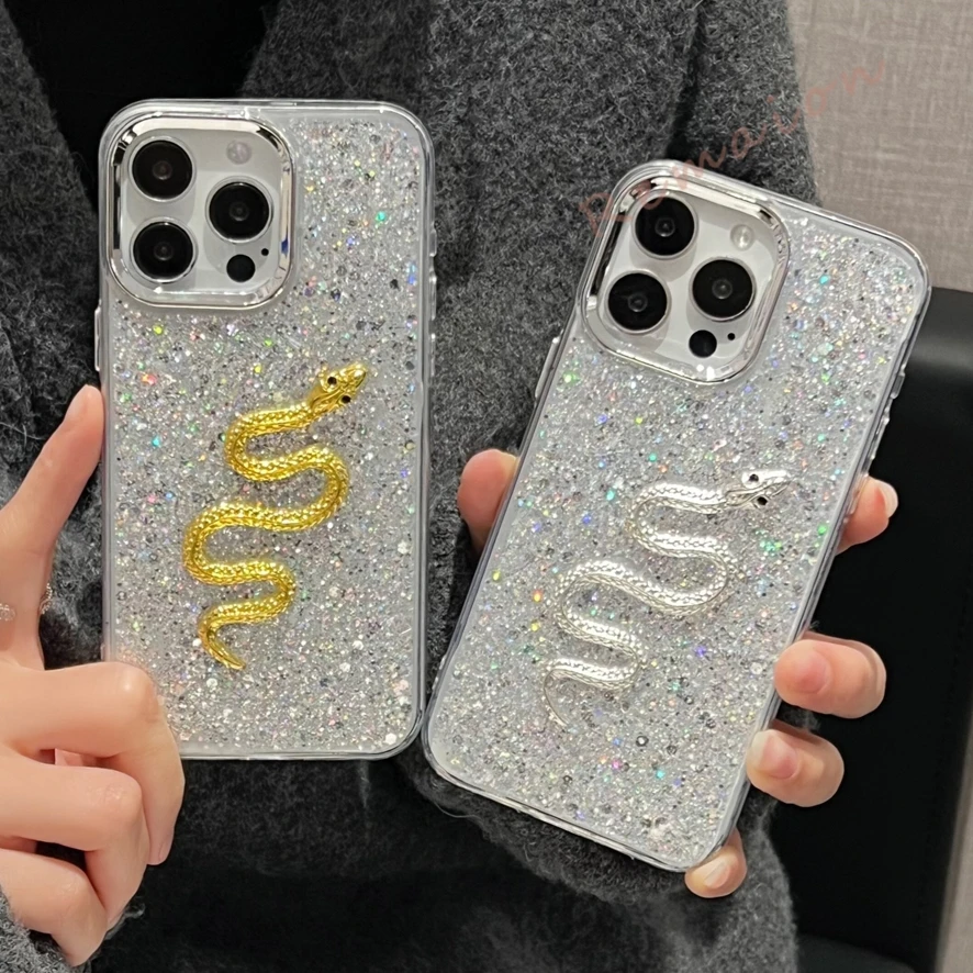 

Bling Snake Phone Case For iPhone 15 14 13 12 11 16 Pro Max Plus SE XR X XS MAX 7 8 Plus SE 2020 Luxury Protector Clear Cover
