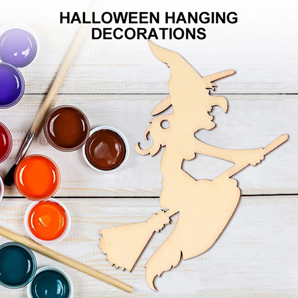 

40Pcs Halloween Wood Chip Pendants Witch Design DIY Craft Wooden Slices Graffiti Pieces Party Decoration Hanging Ornaments