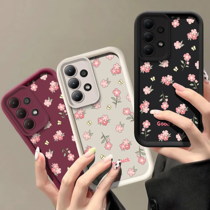 A55 Phone Case For Samsung Galaxy A35 A33 A53 A73 A34 A54 A55 F13 F23 M13 M15 M54 M51 M34 M31 Pink Flowers Silicone Soft Cover