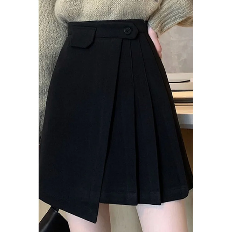 

Fall Winter Women's A-Line Midi Skirt High Waist Woolen f-length Conceals Hip Pear ape Body Slimming Skirt for plus Size