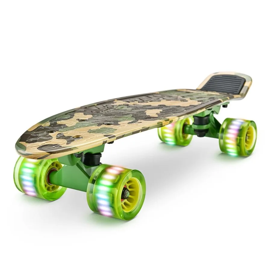 

Standard Skateboard Mini Cruiser - 6'' PP Deck Complete Double Kick Skate Board w/ 3.25" Aluminum Alloy Truck, PU Wheels w/LED