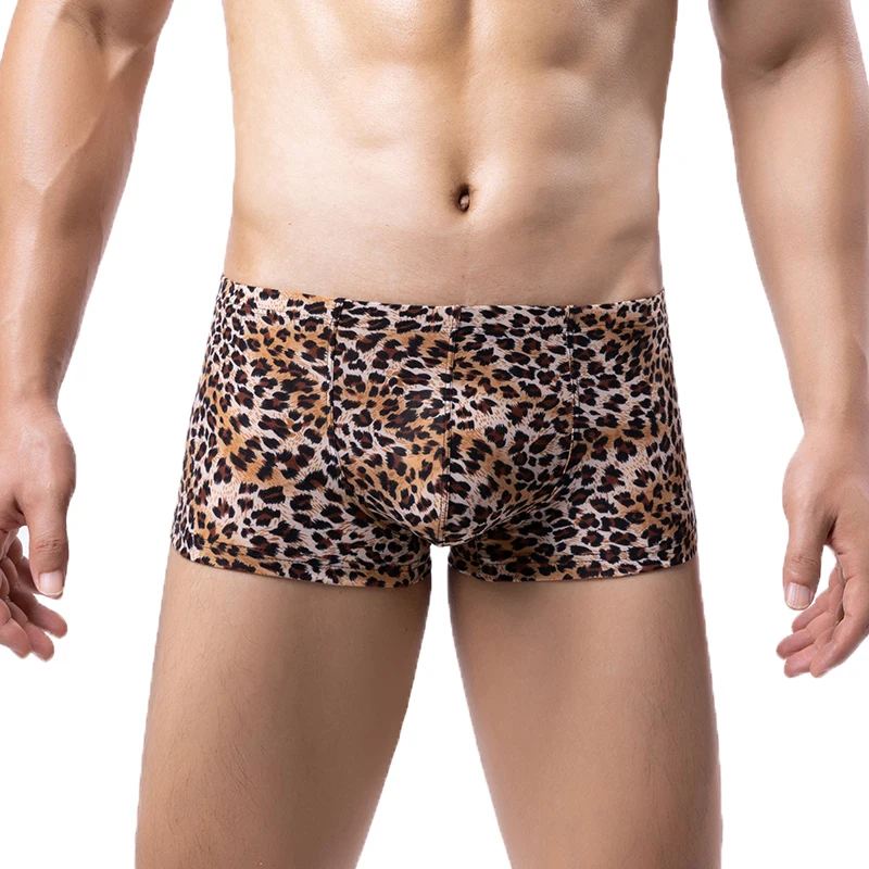 

Sexy Men Underwear Low Waist Bugle Pouch Leopard Printed Boxer Shorts Trunks Slip Homme Underpants Cuecas Panties Boxershorts