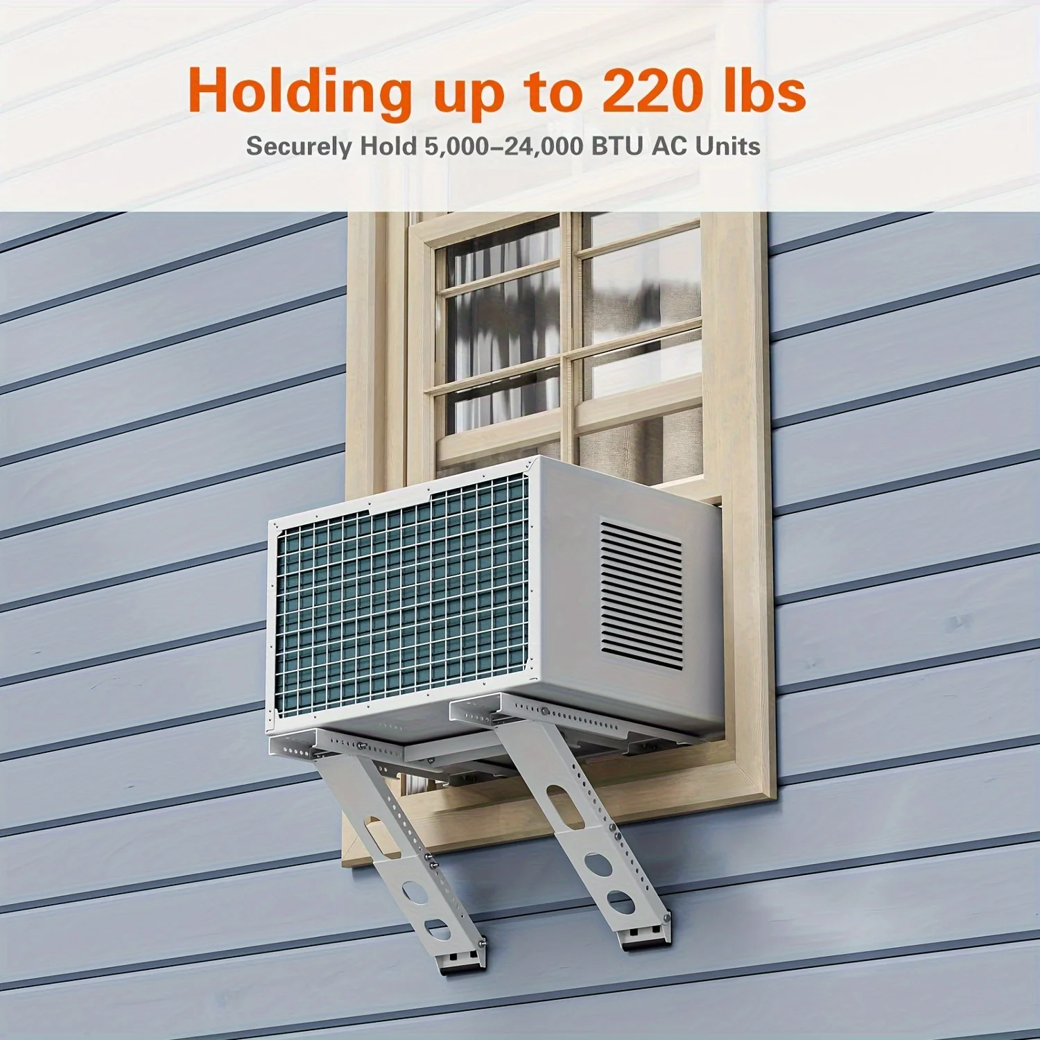 

No Drill Window AC Support Bracket -No Damage to Windows/Walls, Easy Install, Holds 220Lbs for 5, 000-24, 000 BTU Units, Fits Single/Double-Hung Windows (31.5"-41.7"), Adjustable & Weatherproof, Secure Anti-Slip Design