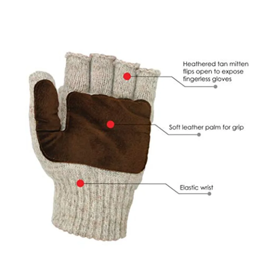 360 Rag Wool Glomitt Flip Mitten 3M Thinsulate Lined Tan