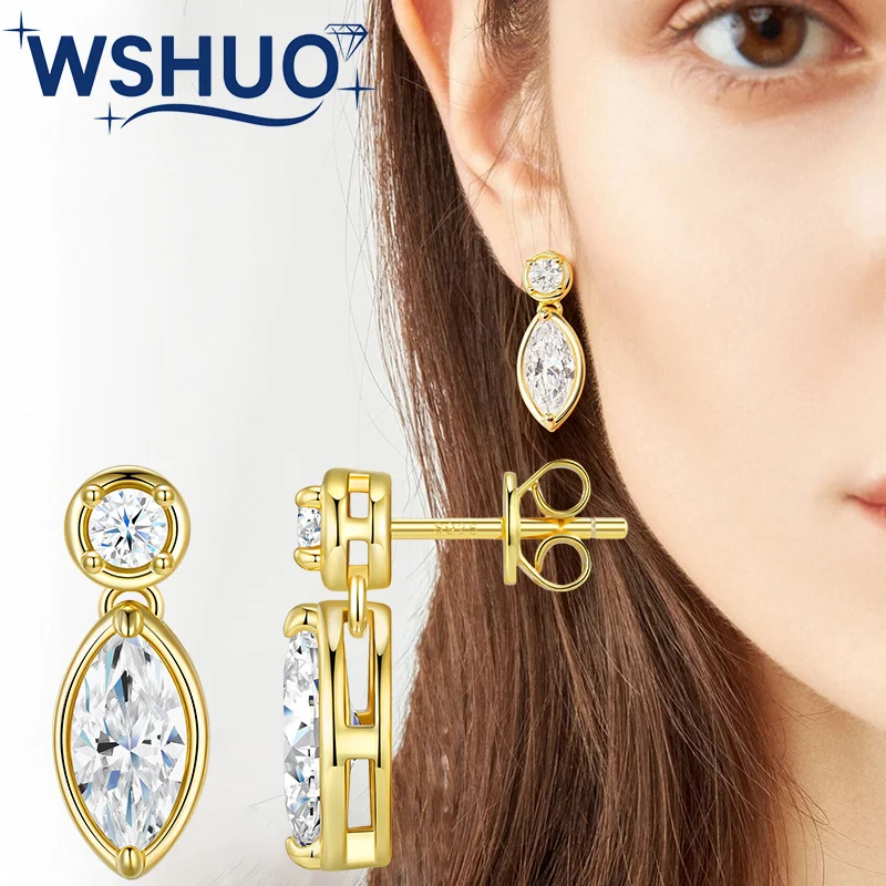 

2.4cttw Full Moissanite Earrings S925 Pure Silver Marquise Cut Dangle Earrings Plated 18K Gold Fine Jewelry for Wedding Gift