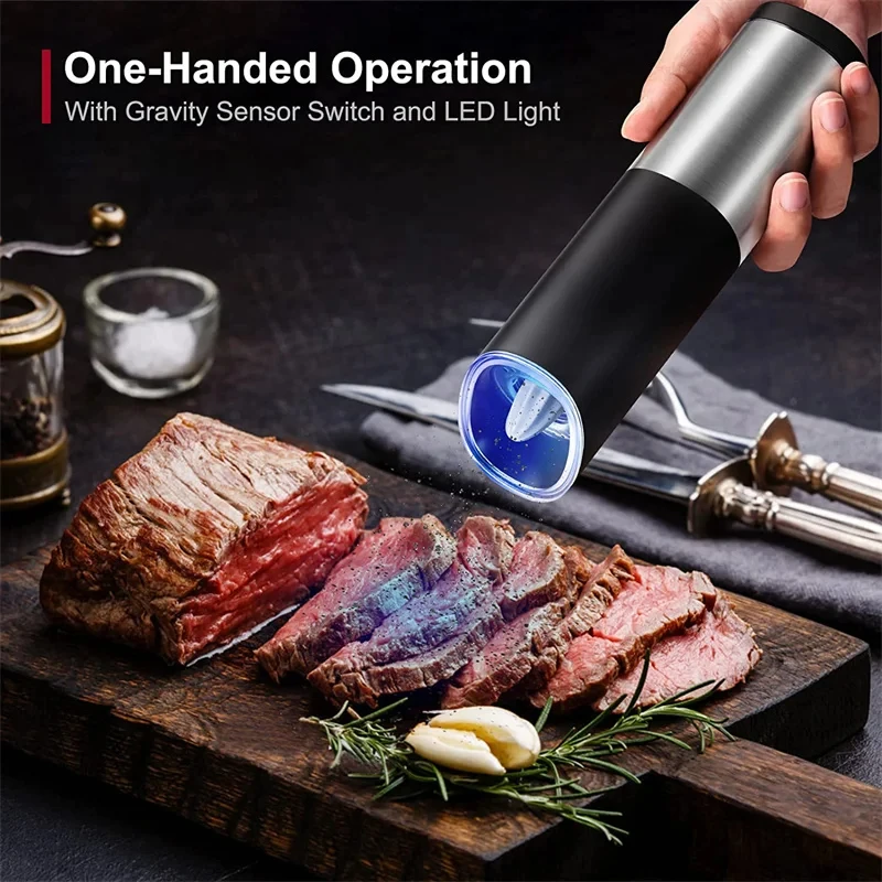 Electric Pepper Grinder Stainless Steel Salt And Pepper Grinder Battery Powered Adjustable Coarseness Spice Mill Kitchen Tool