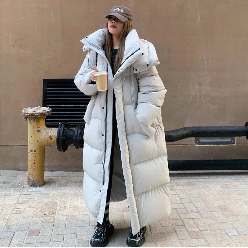 INS  Women Long Quilted Coat Hooded Maxi Length Long Sleeve Puffer Jacket Padded Coat Winter Outerwear Warm Padded Thicken Coat