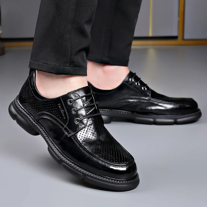 

Мужская кожаная обувь, оригинальные дышащие деловые корейские модельные туфли для мужчин, туфли на платформе из коровьей кожи, Zapatos De Hombre