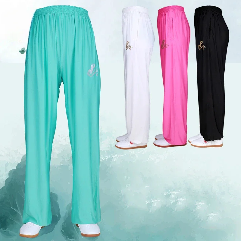 Tai Chi Pants Stretch Kung Fu Trousers Quick drying Martial Art clothes Yoga Pants White Black Green Pink And Gray