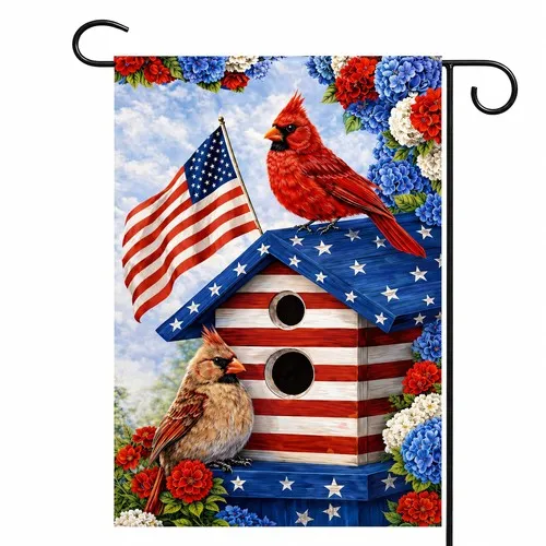 4th of July Decorations - Cardinal Birdhouse 12 x 18 inches, Red/White/Blue YYZ