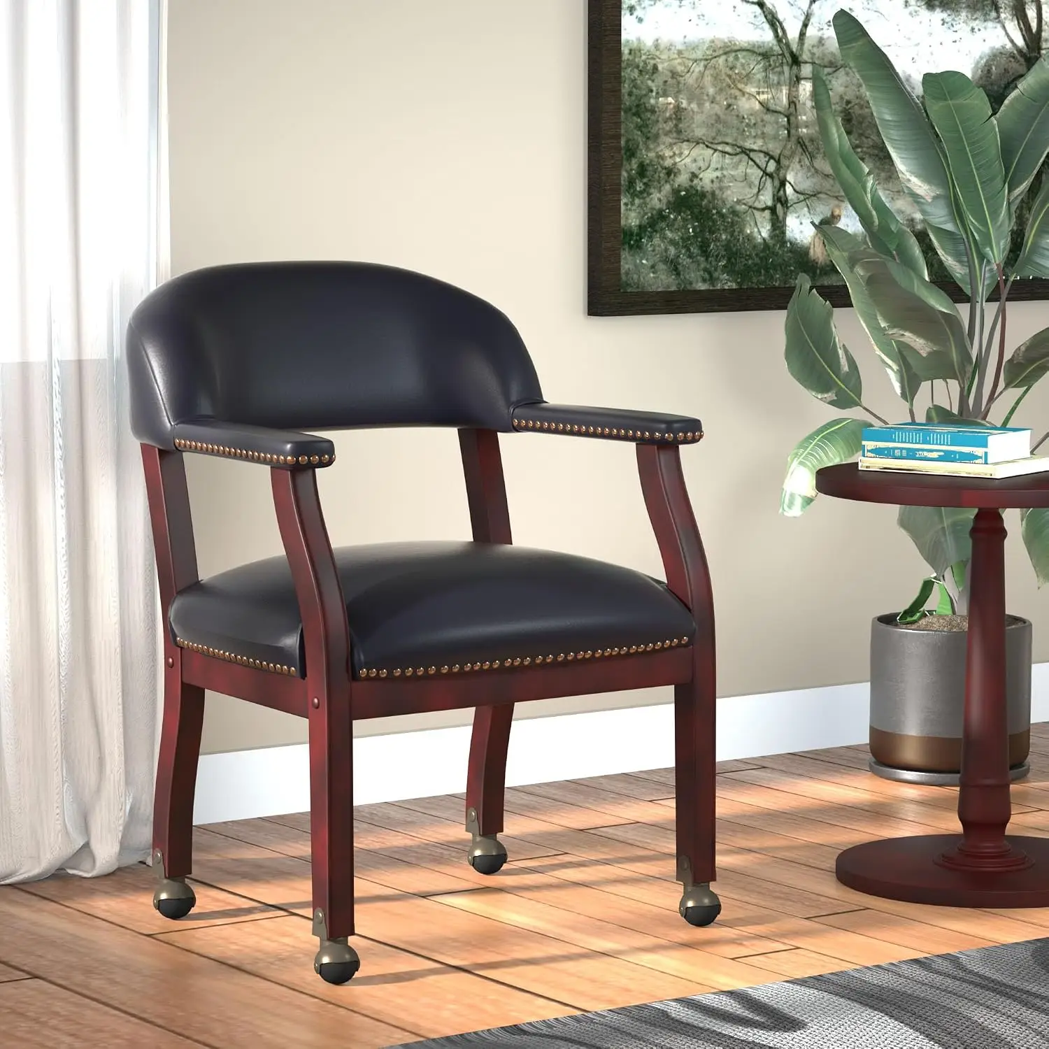 Black Vinyl Captain's Chair with Casters