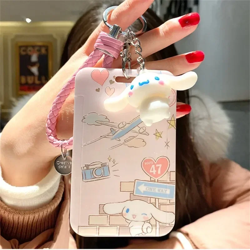 

Sanrio Cartoon Cinnamoroll Keychain Sliding Card Holder Bus ID Credit Card Holder Student Meal Card Backpack Accessory