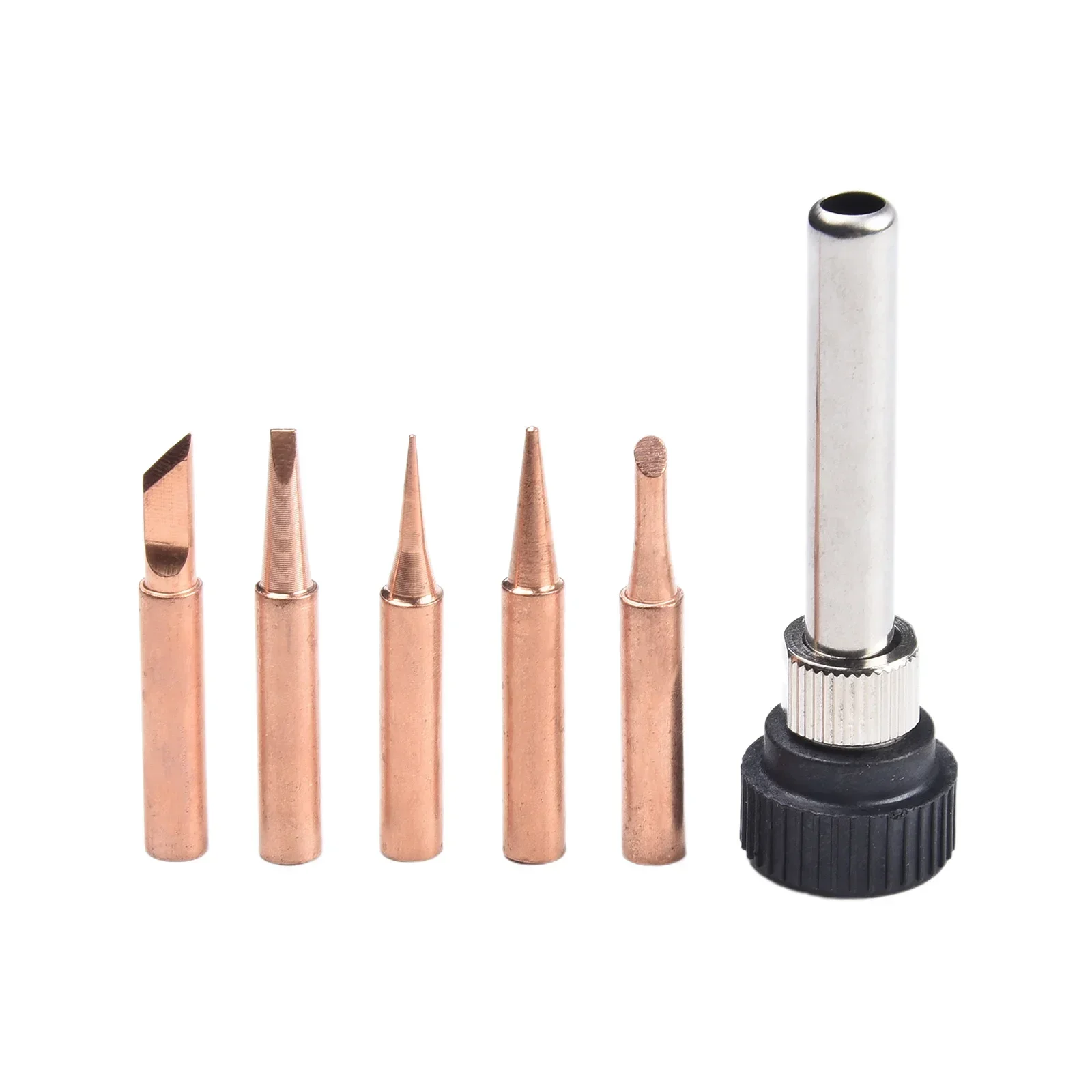 6pcs Copper 900M-T Soldering Iron Tips Replacement Welding Head With Soldering Handle Adapter Household Soldering Accessories