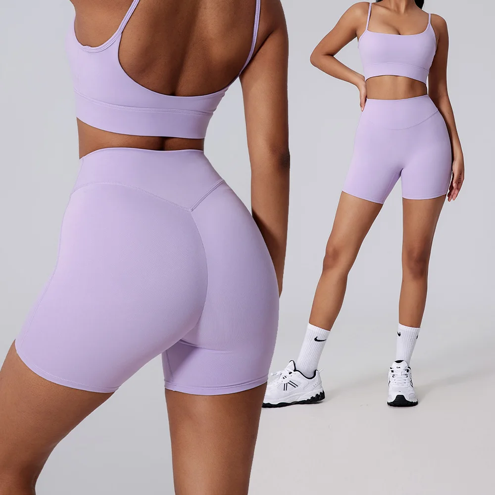 Women Yoga Set Tights Shorts For Woman Cross Back Bra Top + High Waist Shorts Fitness Running Workout Tracksuit