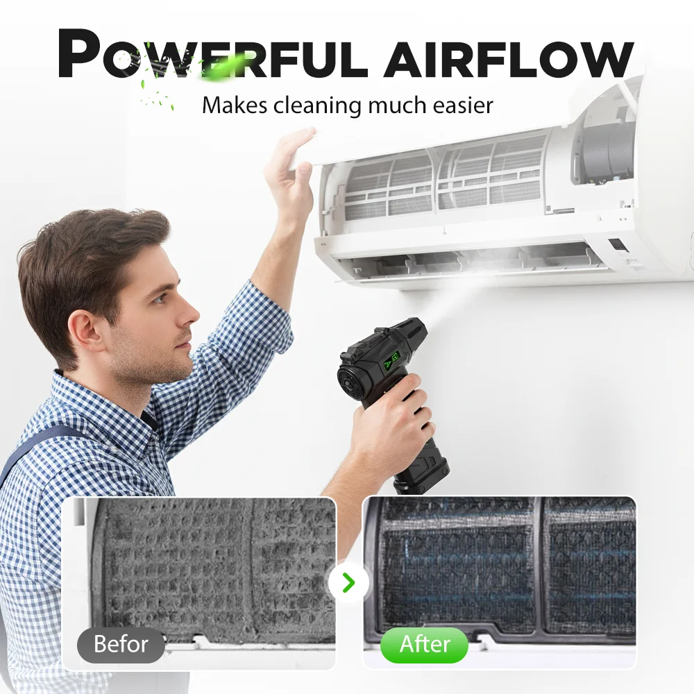 พัดลมเทอร์โบเจ็ท AiQUE (แรงดันลม 380 กรัม) เครื่องเป่าลมไฟฟ้า ปรับความเร็วลมได้ พัดลมแรงแบบเทอร์โบ ชาร์จไฟได้ พร้อมไฟส่องสว่าง