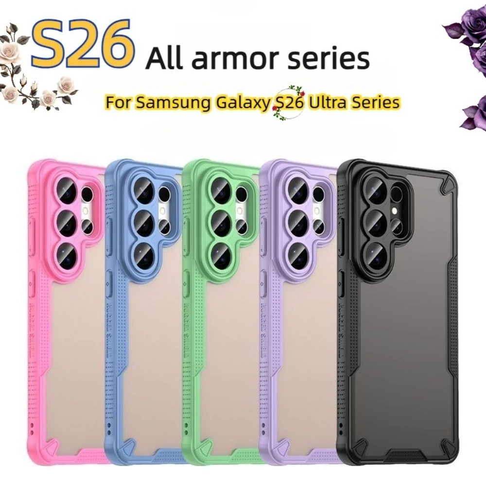 

Микроматовый корпус с защитой от падения для Samsung S26 Ultra S25 Plus A57/37/21/17/07, полностью покрытый объектив с четырьмя коннериями, улучшающий защитный чехол