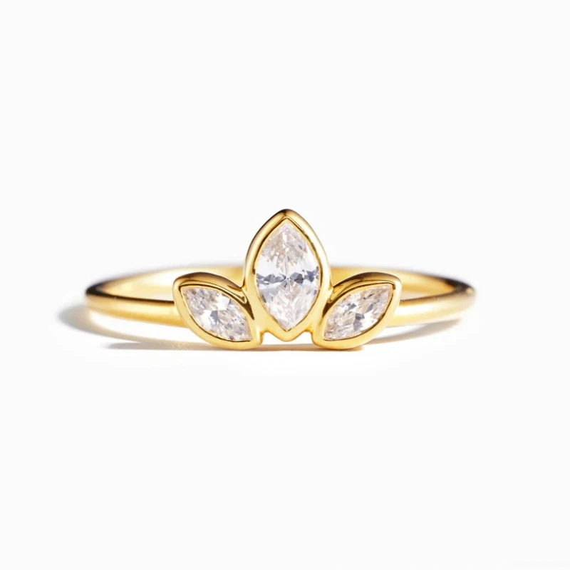 

GXGlint 925 Sterling Silver Clover White Cubic Zirconia Ring Yellow Gold Color Fashion Jewelry Gift