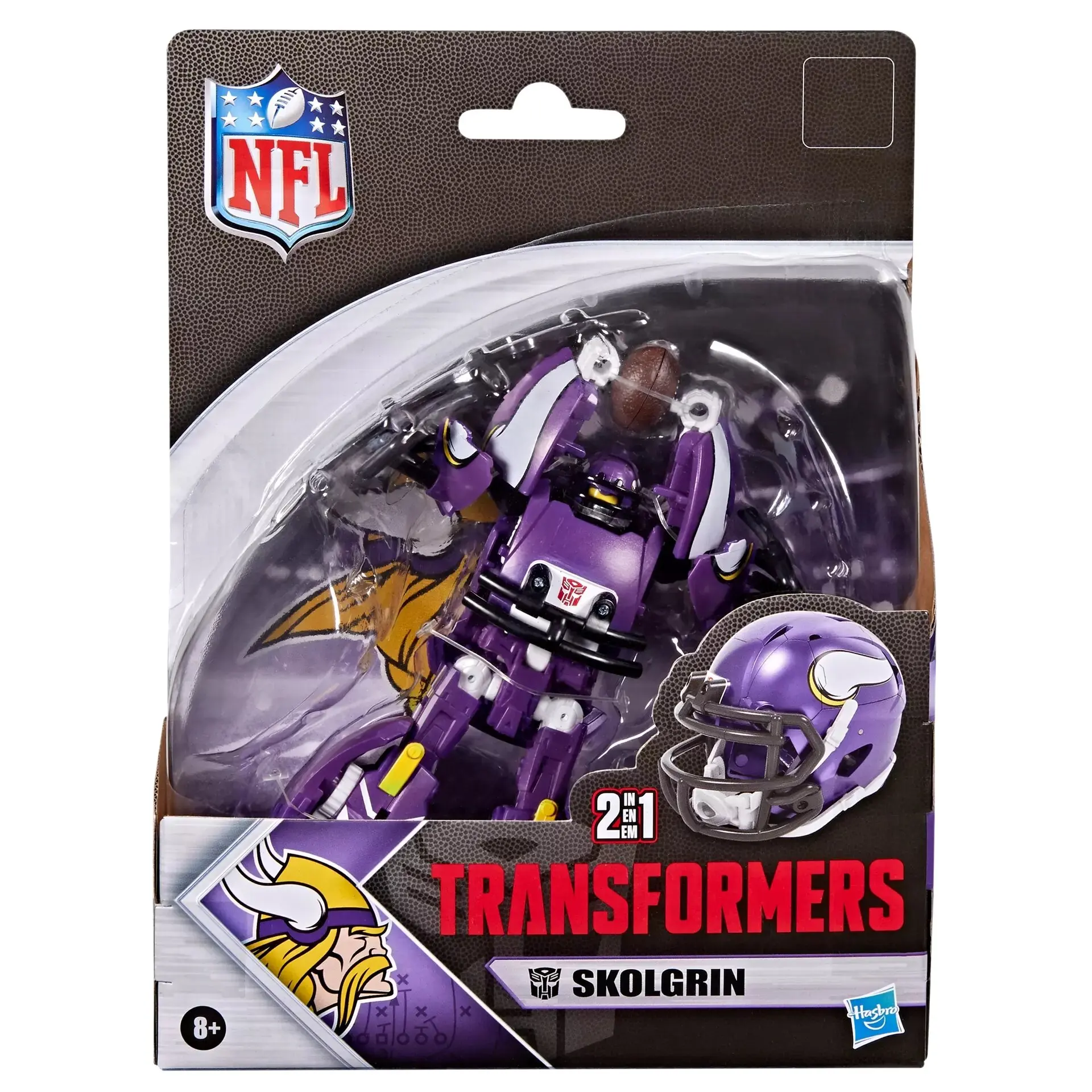 Transformers NFL Collaborative Helmet Minnesota Vikings Skolgrin Action Figure Toy Changes From Robot To Rugby Cap Helmet