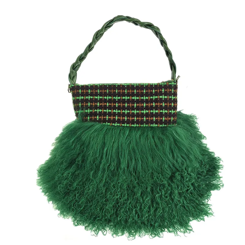 High Quality Feather Decoration Women's Bag Wool fur bag Female Designer Handmade Beaded Handbag Luxurious Party Banquet Bags