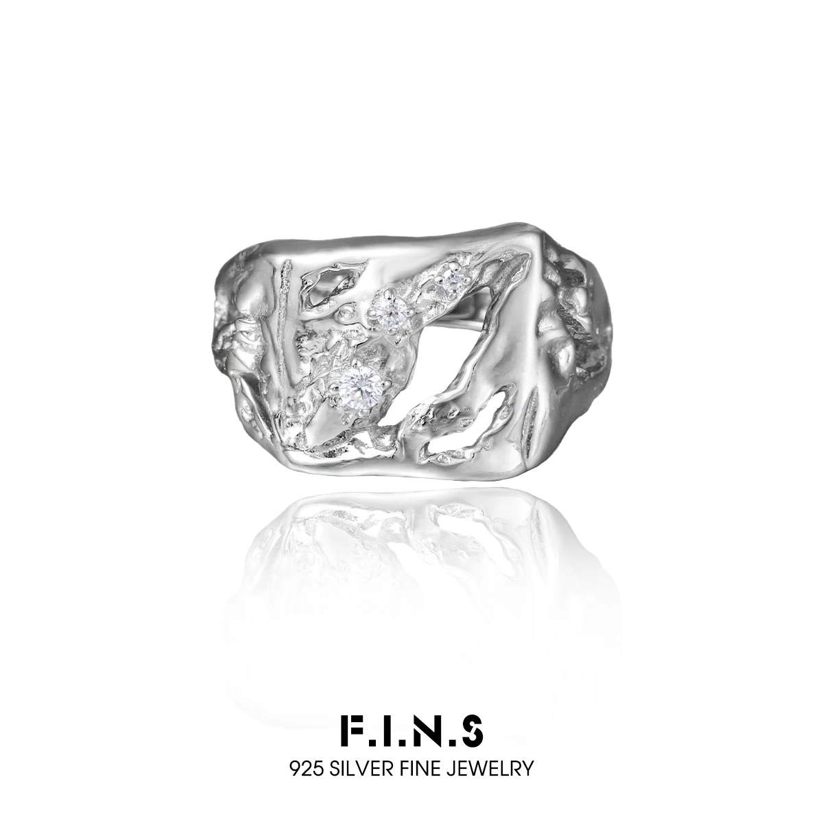 

F.I.N.S оригинальное минималистское кольцо из стерлингового серебра S925, эстетическое текстурированное, нерегулярное, полое, с открытым регулируемым пальцем, ювелирные изделия