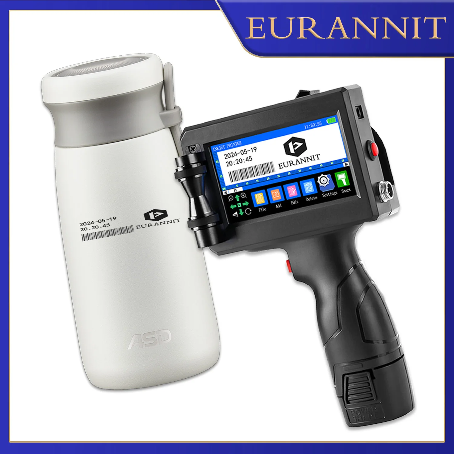 

EURANNIT E15 12.7/25.4mm Label Printer Handheld Inkjet Printer QR Bar Batch Code Date Number Logo Expiry Date Coding Machine