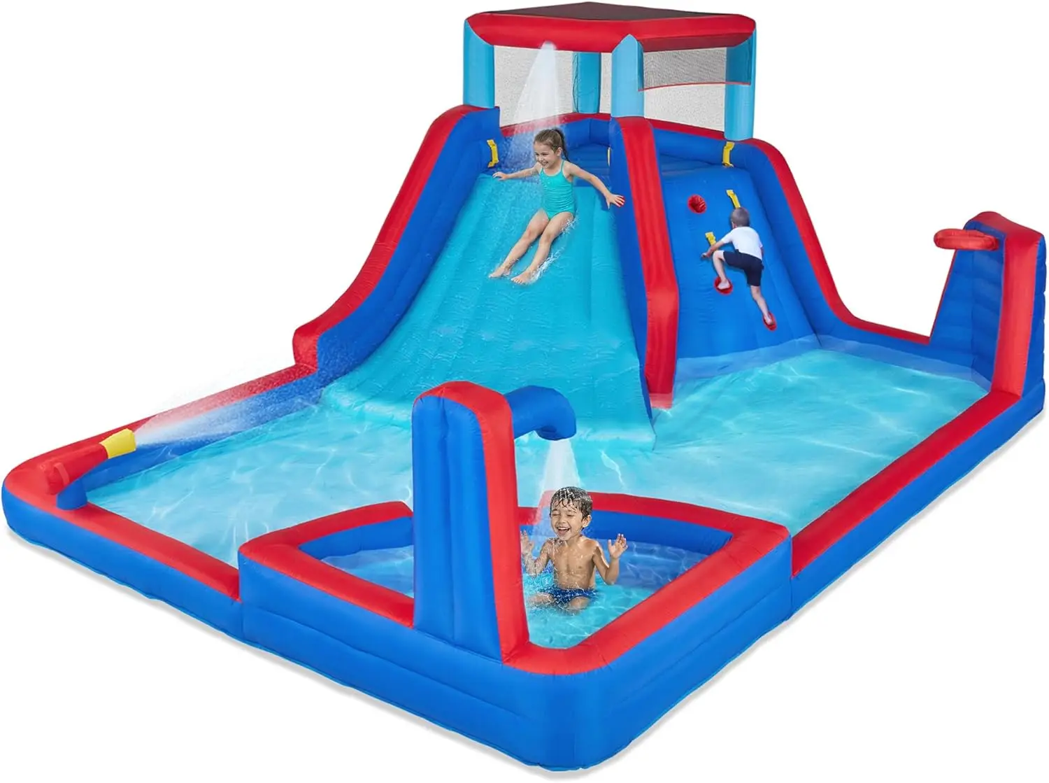 Heavy-Duty Inflatable Water Slide Park for Outdoor Fun – Includes Climbing Wall, Slide, Deep Pool, Air Pump & Carrying Case – Easy Setup and Inflation