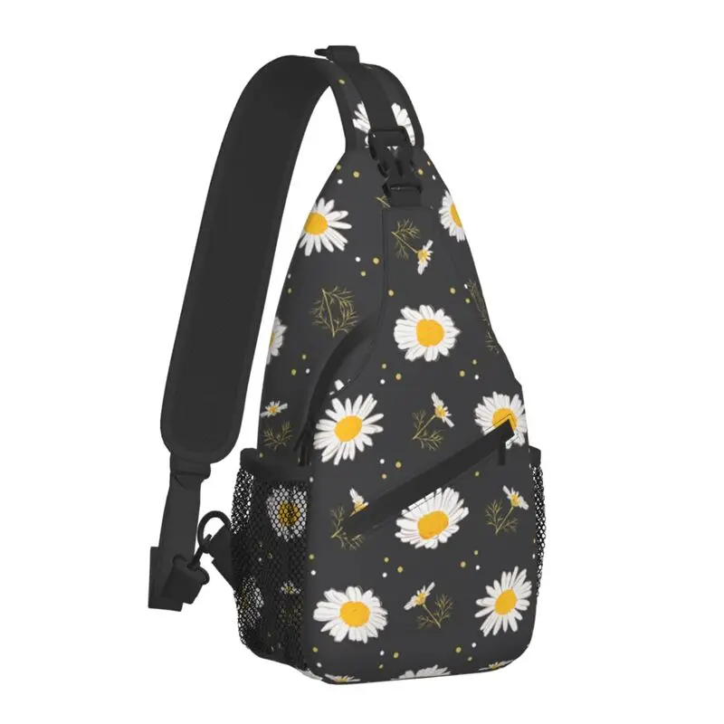 Customized Daisy Floral Pattern Sling Bags Men Fashion Flower Shoulder Crossbody Chest Backpack Traveling Daypack