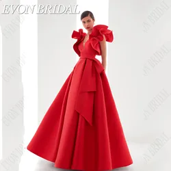 EVON BRIDAL 연예인 레드 카펫 드레스, 활 A 라인 V-넥 민소매 이브닝 가운, 프릴 소매 바닥 길이 맞춤 셀럽 레드카펫 원피스 리본 A라인 V넥 민소매 턱시도 플리츠 소매 바닥 길이 맞춤