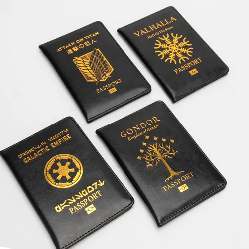 Accesorios de viaje, porta pasaporte de Anime, fundas para pasaporte de Anime europeo americano, billetera, funda de cuero para pasaporte, soporte de identificación de viaje
