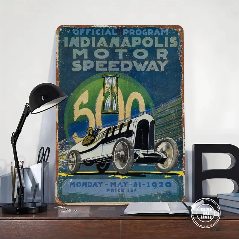 Indianapolis Motor Speedway 1920 Metal Poster Customized Wall Art Retro Vintage Tinplate Signs for Man Cave Decoration Garage