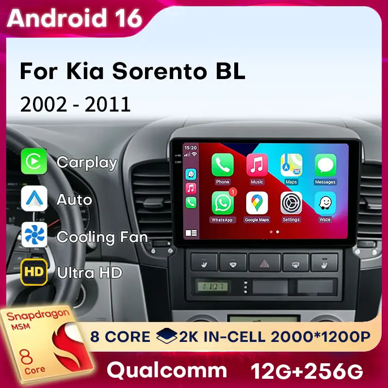 Android 16 Carplay For Kia Sorento BL 2002 - 2011 Head Unit GPS Auto WIFI 2din Navigation Car Radio Audio Stereo 4G LTE Video BT