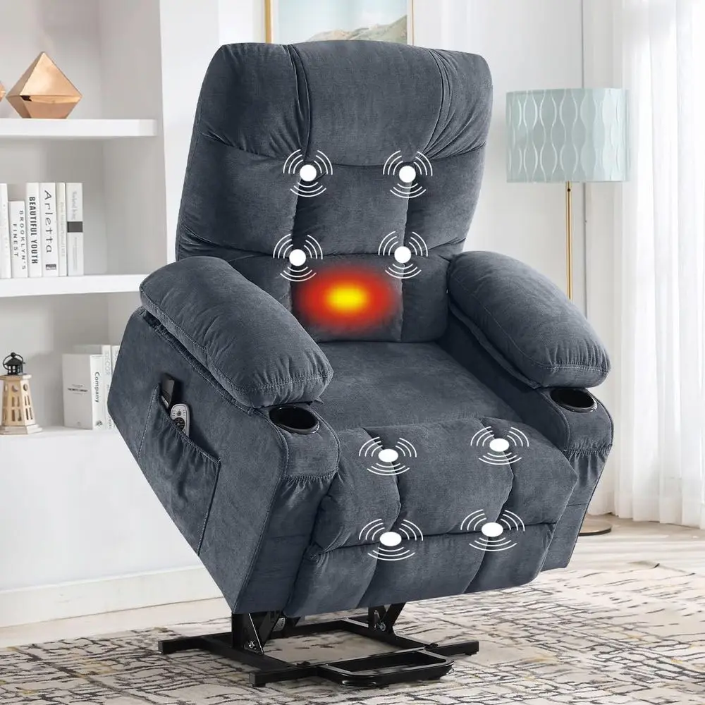 

Elderly Recliner Chair with Vibration Massage, Lumbar Heating, Cup Holders, and USB Port for Living Room Comfort