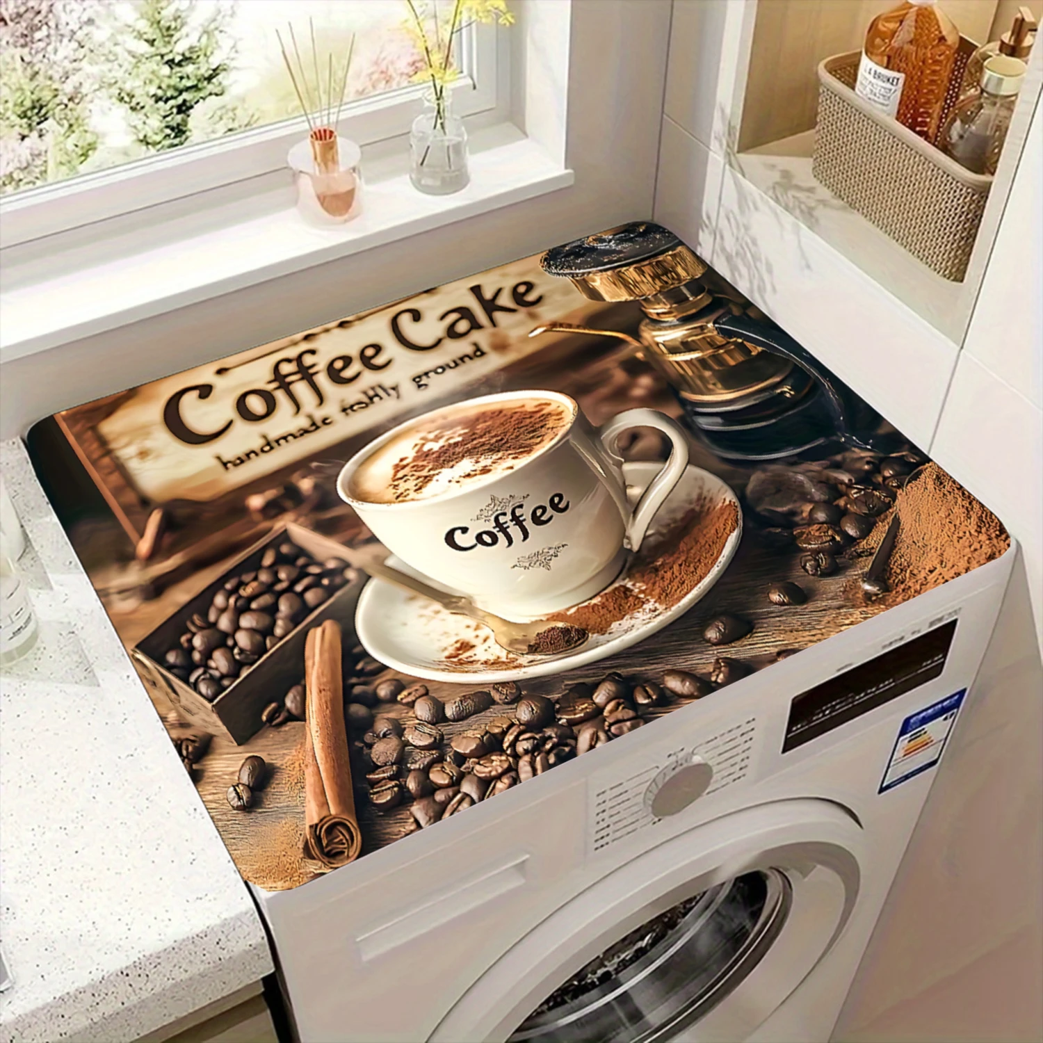 

Чехол для стиральной машины с рисунком кофейного торта, кофейных зерен и корицы, 1 шт., для декора кухни и прачечной